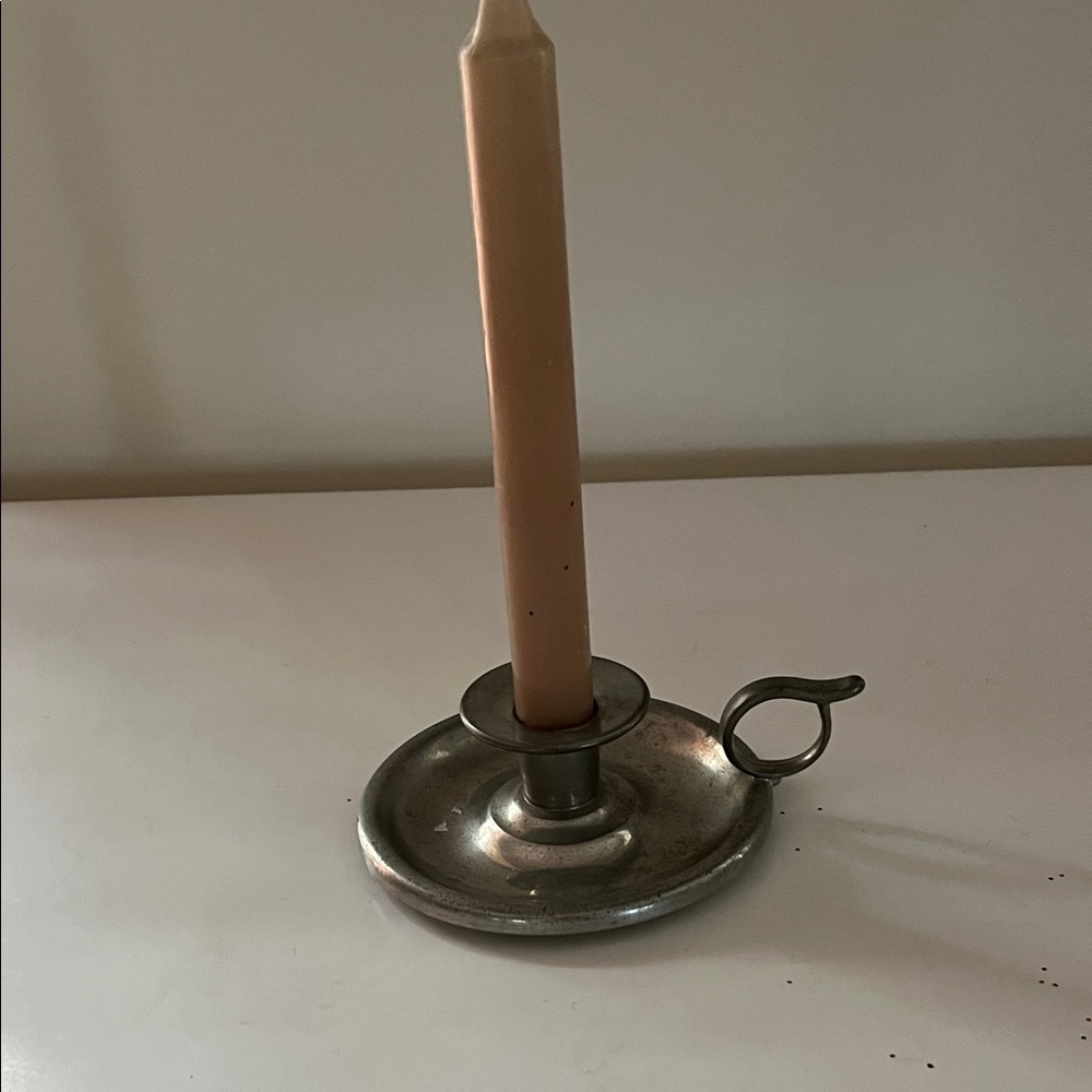 Vintage Woodbury Pewter Candle Holder with Beige Candle